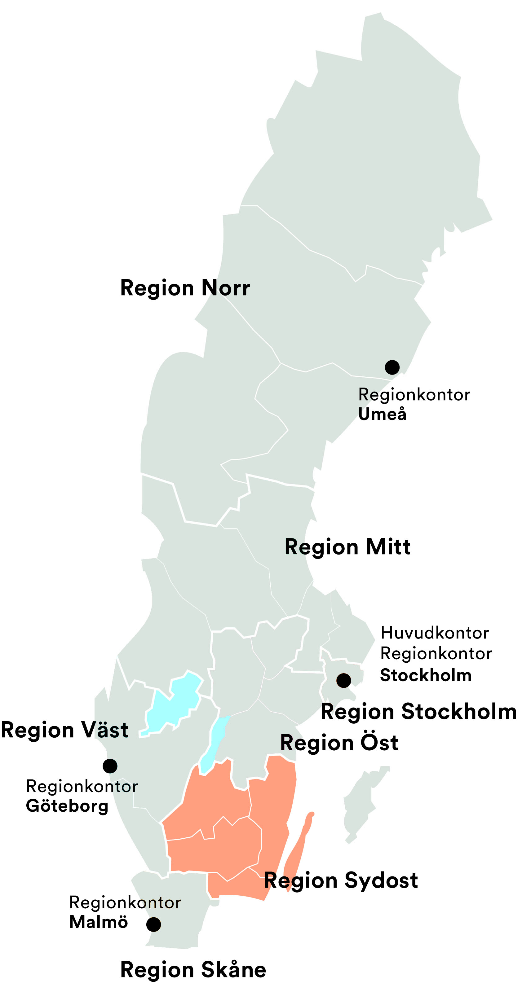 Karta region Sydost